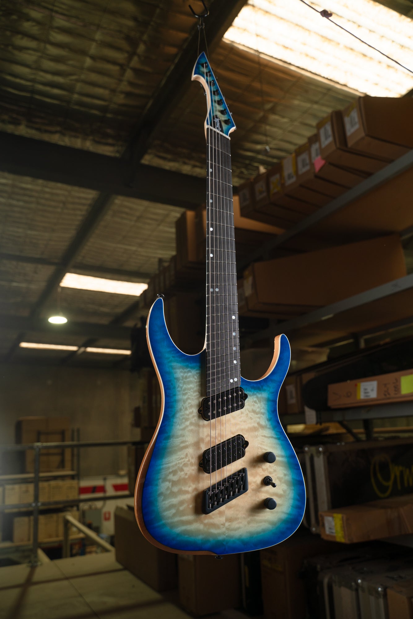 HYPE GTR — RUN 15B BLUE BURST 7 STRING (HARDTAIL) – Ormsby Guitars