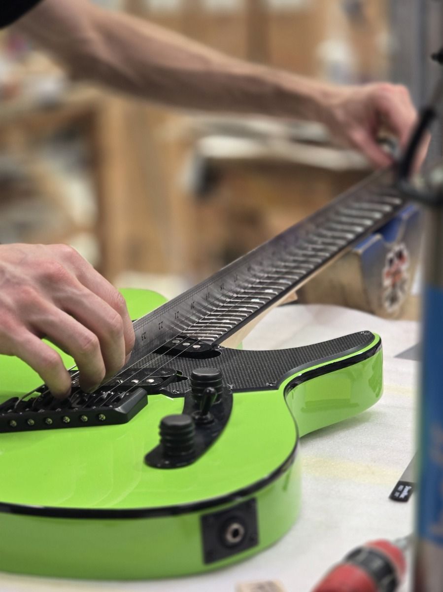 Ormsby guitar receiving a custom setup in the Perth workshop