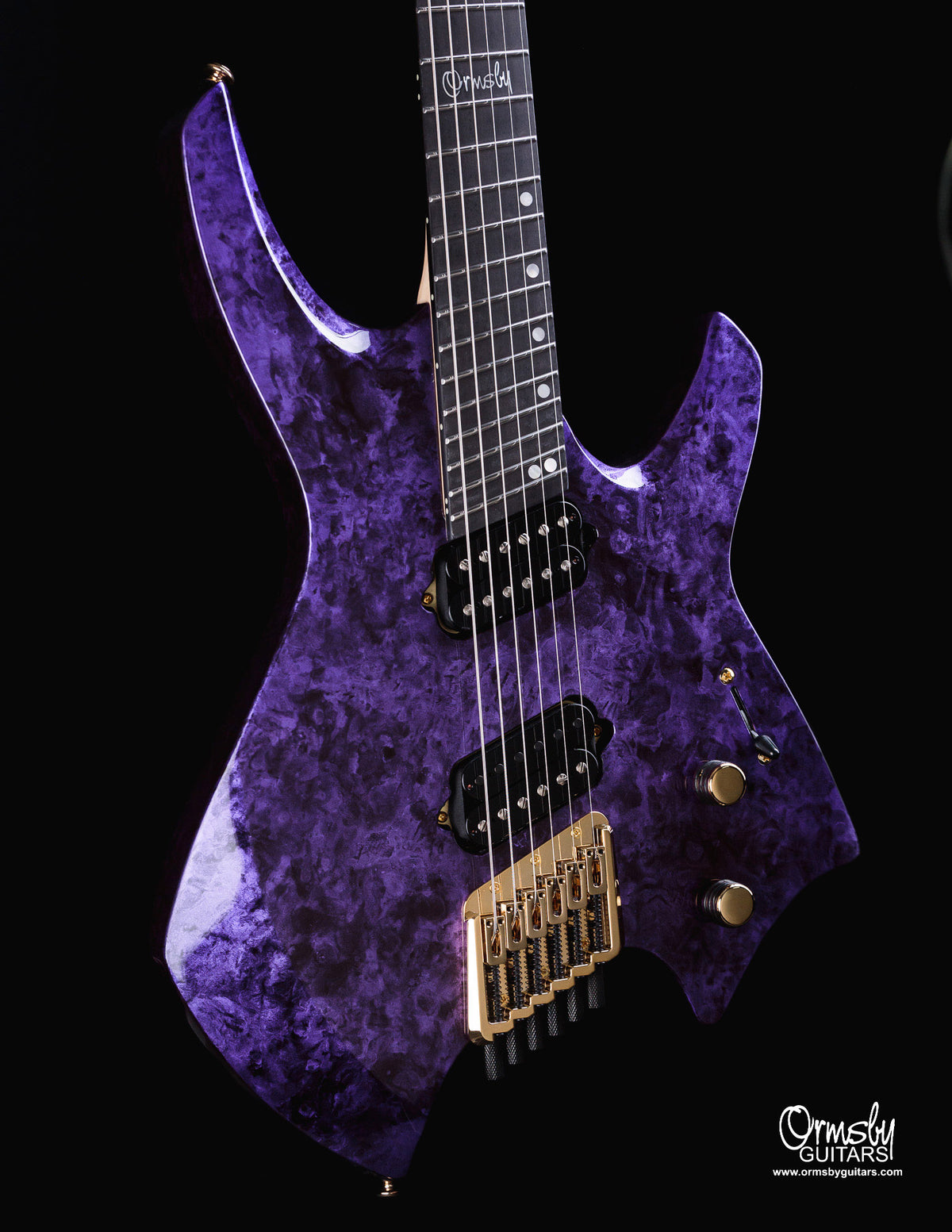 Purple figured-top Ormsby GTR guitar from a previous production run
