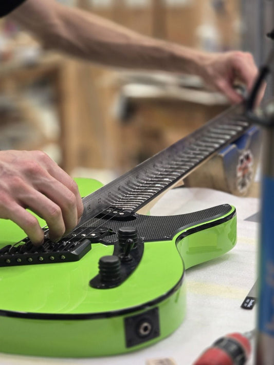 Ormsby guitar receiving a custom setup in the Perth workshop